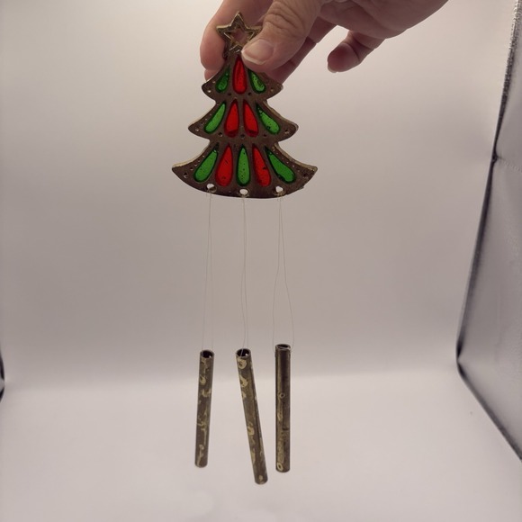 Counterpoint San Francisco Other - Vintage Stained Glass and Cast Metal Christmas Tree Wind Chime Japan Decoration